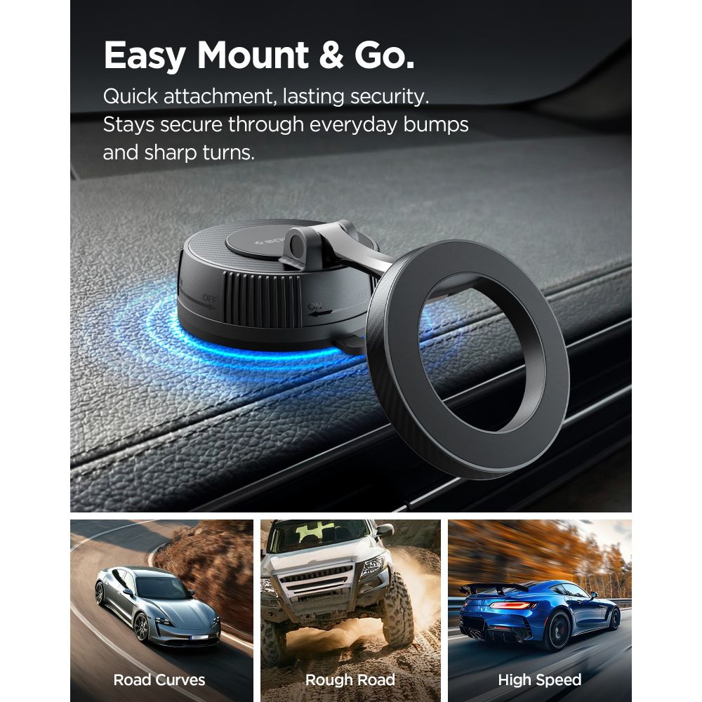 Spigen automobilinis laikiklis MFT36 MagSafe prietaisų skydeliui / priekiniam stiklui, juodas