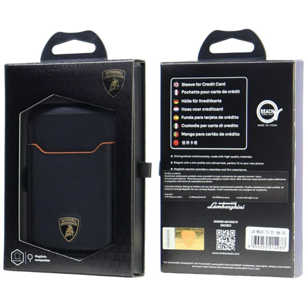 Lamborghini D1 natūralios odos MagSafe telefono piniginė – juoda ir oranžinė -- Uncategorized