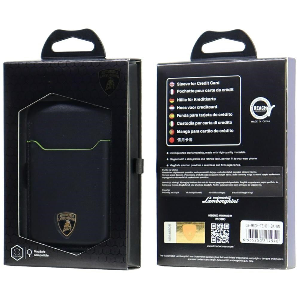 Piniginė telefonui Lamborghini D1 iš natūralios odos MagSafe juoda ir žalia -- Uncategorized