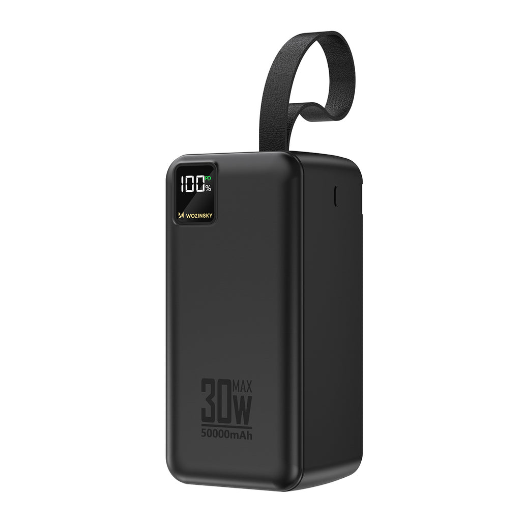 Powerbankas Wozinsky W8-B 50000mAh 30W 2x USB-A ir 2x USB-C ir USB micro su žibintu - juodas -- Powerbanks
