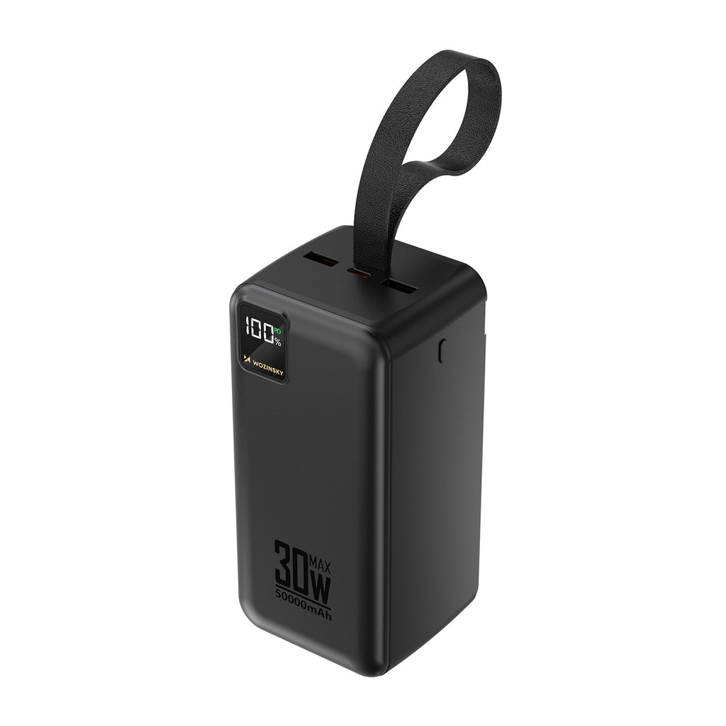 Powerbankas Wozinsky W8-B 50000mAh 30W 2x USB-A ir 2x USB-C ir USB micro su žibintu - juodas -- Powerbanks