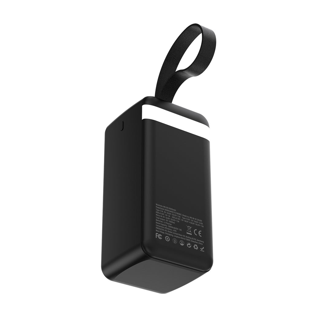Powerbankas Wozinsky W8-B 50000mAh 30W 2x USB-A ir 2x USB-C ir USB micro su žibintu - juodas -- Powerbanks