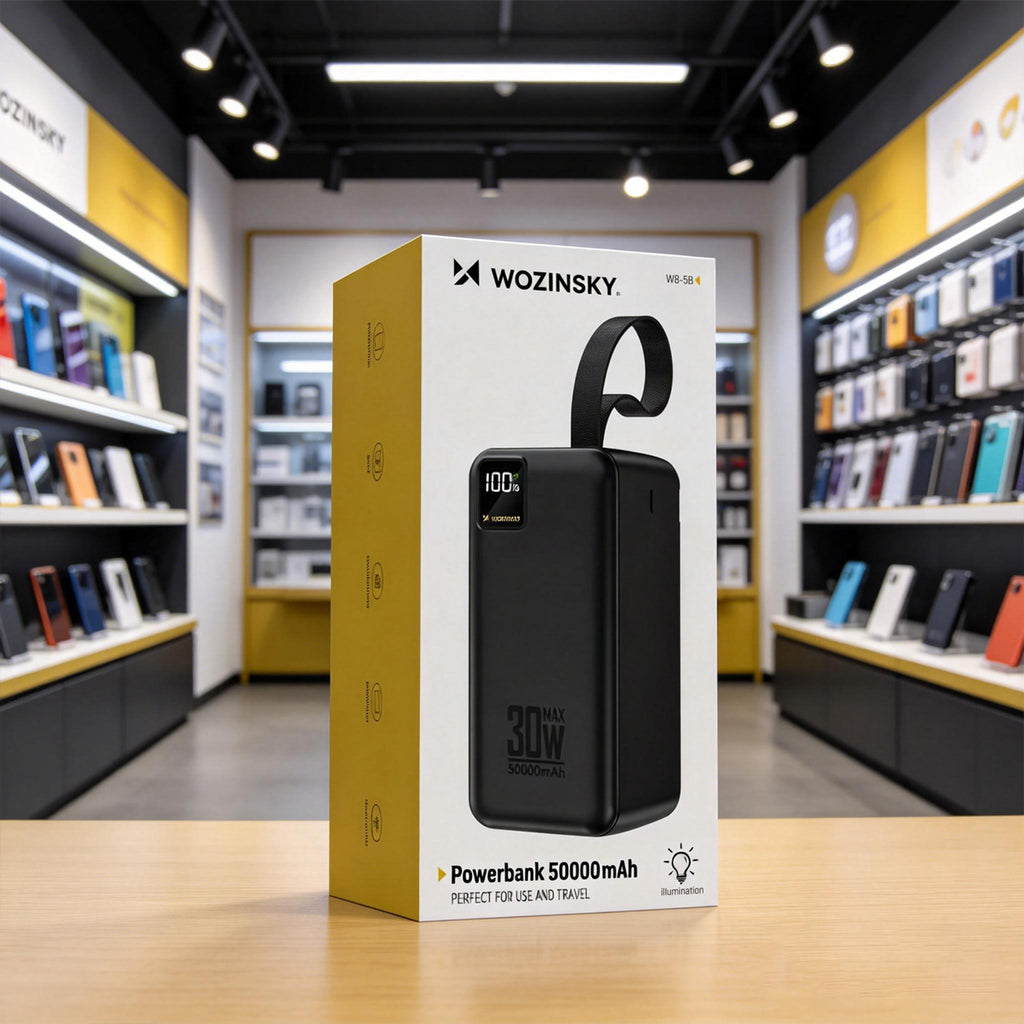 Powerbankas Wozinsky W8-B 50000mAh 30W 2x USB-A ir 2x USB-C ir USB micro su žibintu - juodas -- Powerbanks