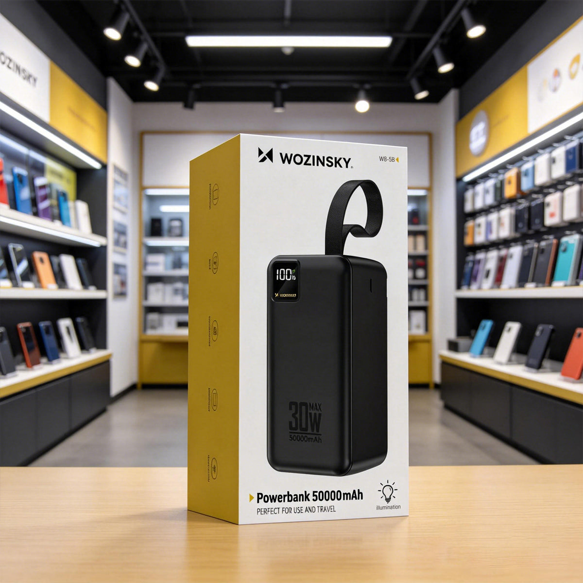 Powerbankas Wozinsky W8-B 50000mAh 30W 2x USB-A ir 2x USB-C ir USB micro su žibintu - juodas -- Powerbanks