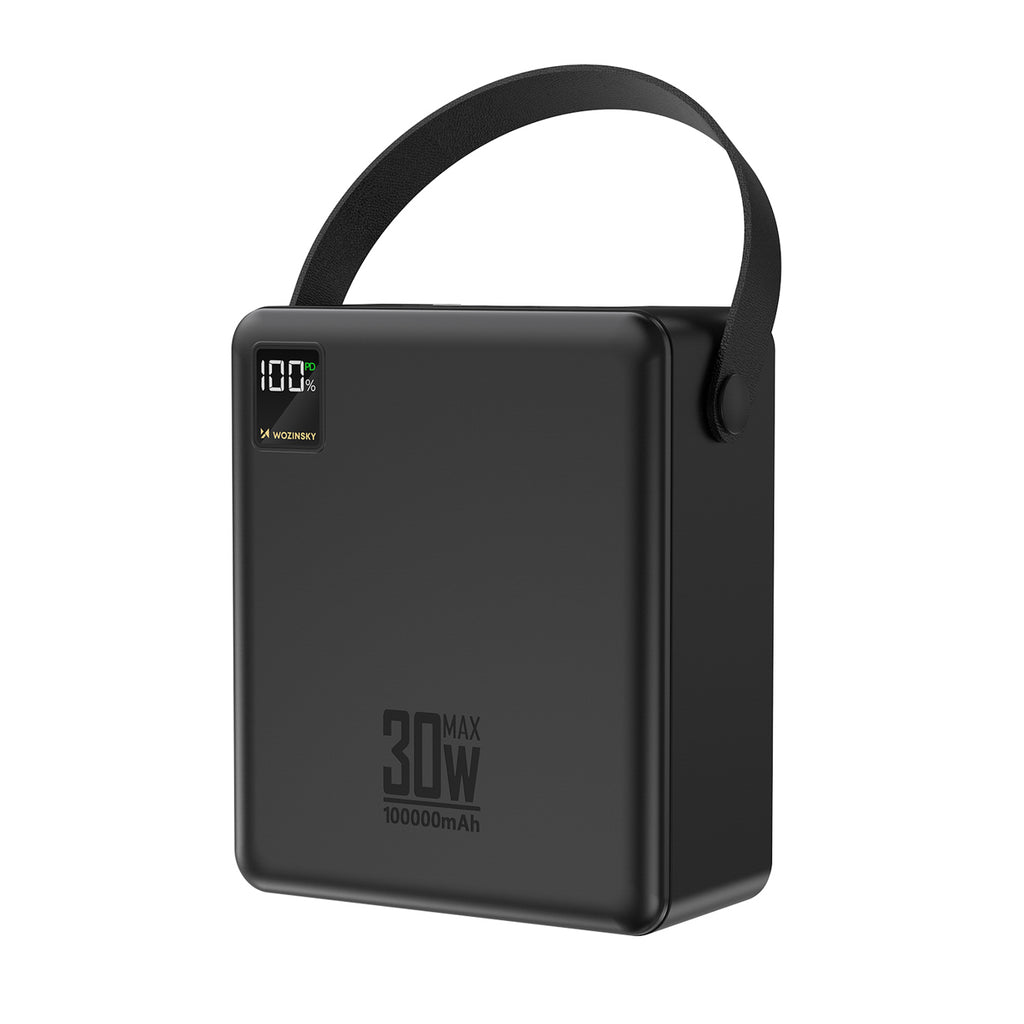 Wozinsky W8-B Powerbank 100000 mAh 30W 2x USB-A ir 2x USB-C su žibintuvėliu - Juoda -- Powerbanks