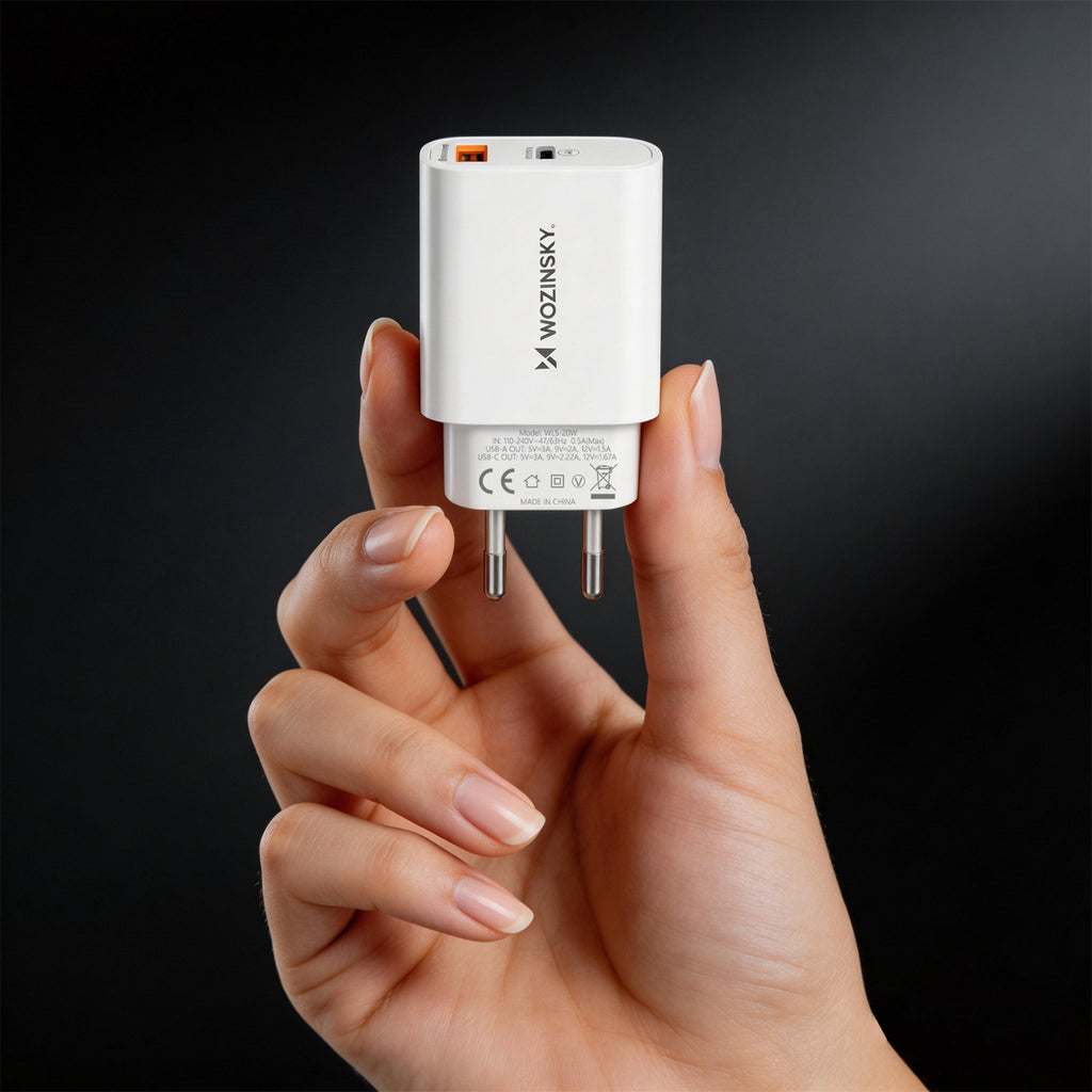 Wozinsky WLS-20W 20W USB-A USB-C sieninis įkroviklis su 1m USB-C - USB-C kabeliu - Baltas -- Cell phone chargers
