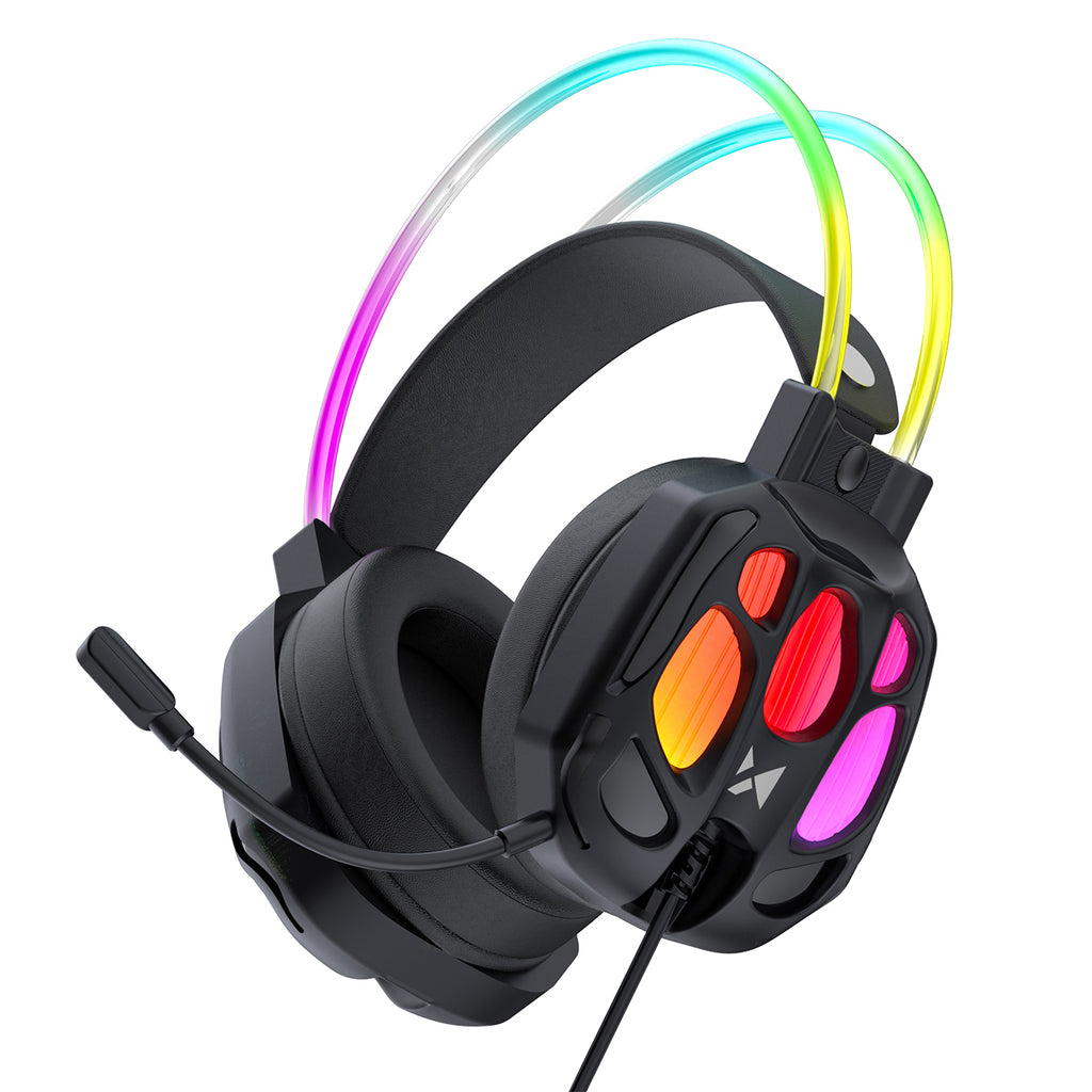 Wozinsky WSG-1118 Laidinės žaidimo ausginės su mikrofonu ir RGB foniniu šviesa - juoda -- Headphones