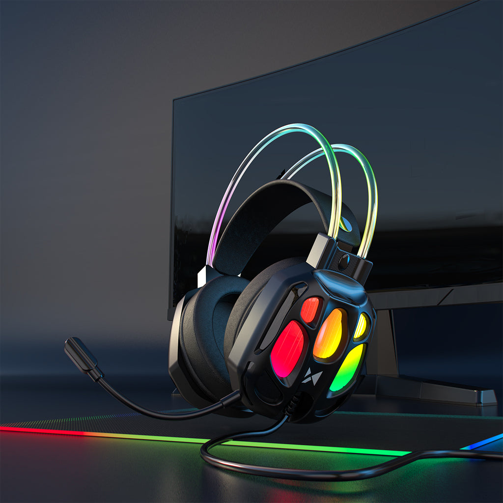 Wozinsky WSG-1118 Laidinės žaidimo ausginės su mikrofonu ir RGB foniniu šviesa - juoda -- Headphones