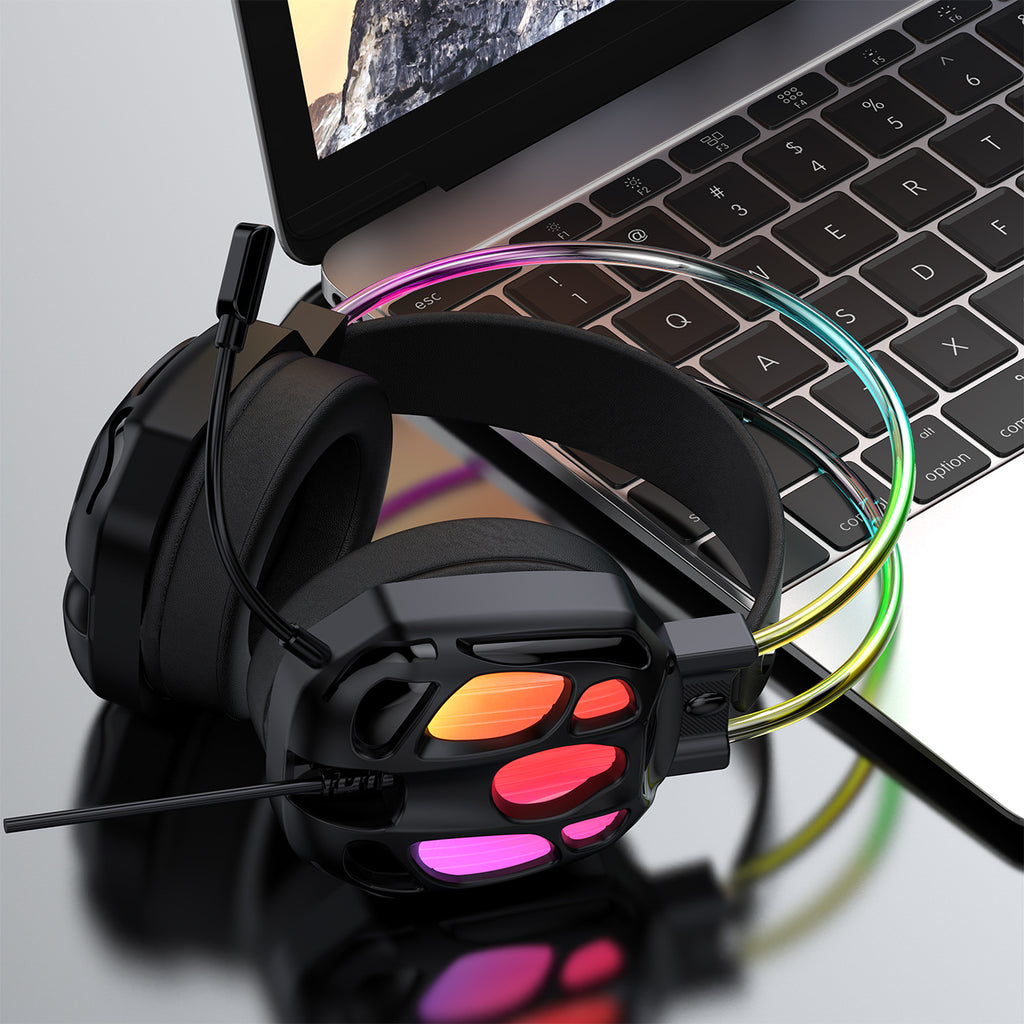 Wozinsky WSG-1118 Laidinės žaidimo ausginės su mikrofonu ir RGB foniniu šviesa - juoda -- Headphones