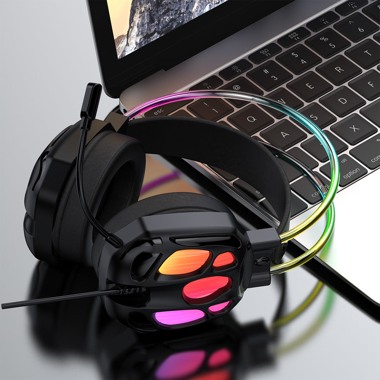Wozinsky WSG-1118 Laidinės žaidimo ausginės su mikrofonu ir RGB foniniu šviesa - juoda -- Headphones