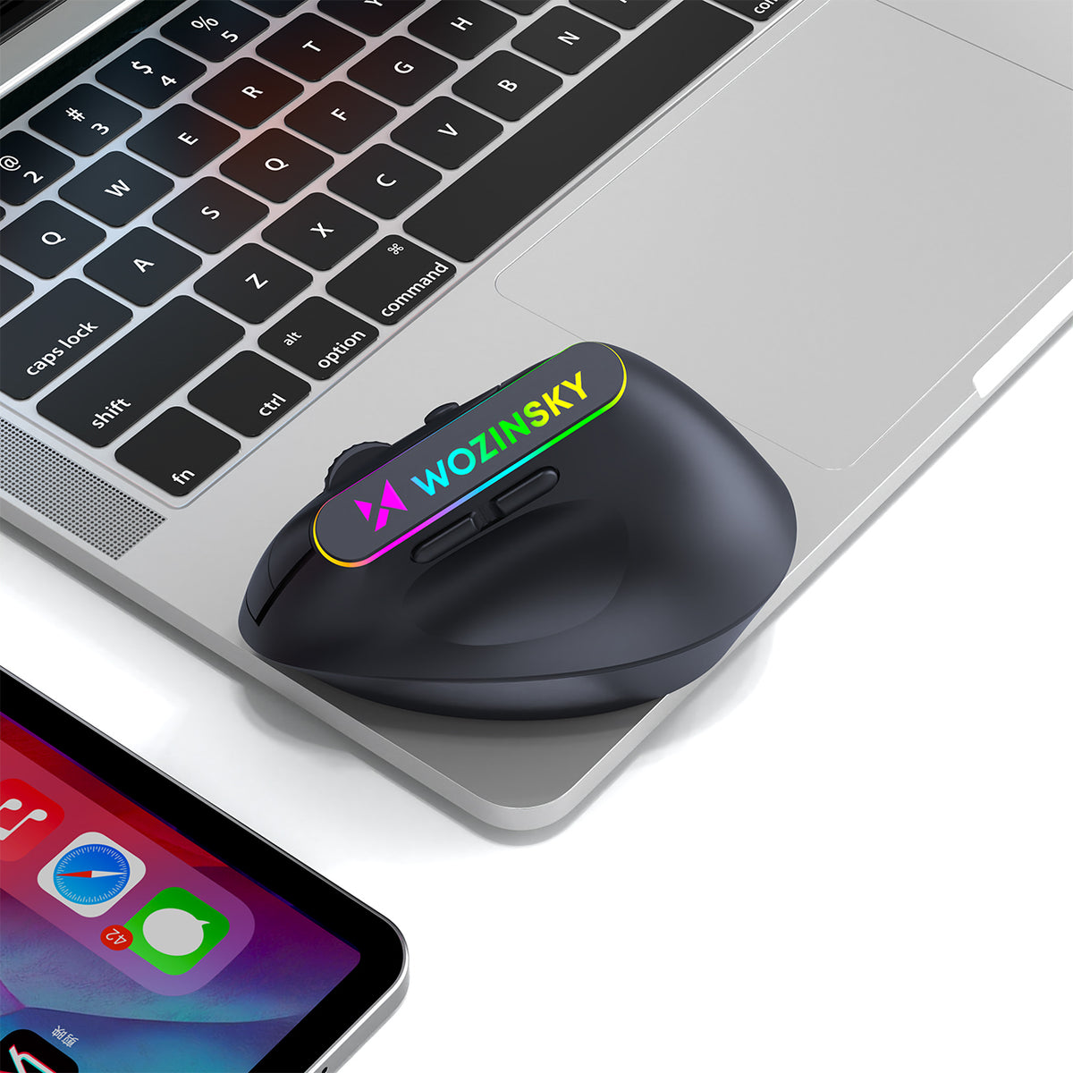 Wozinsky WMG-1164 Belaidis Vertikalus Ergonominis Žaidimų Pelė 3600 DPI su RGB Apšvietimu - Juoda -- Gaming Accessories