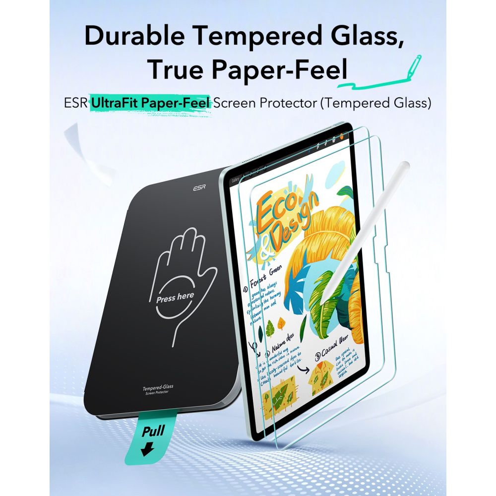 ESR Paper Feel Tempered Glass, skirtas iPad Air 10.9 colių (2020/2022) / 11" (2024/2025/2026) -- iPad Air 10.9
