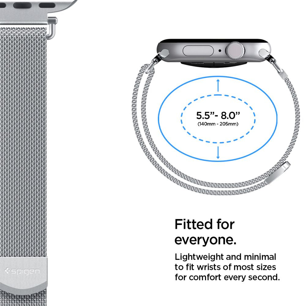 „Spigen WBM4“ dirželis, skirtas „Apple Watch“ (40 / 41 / 42 mm) – sidabrinis