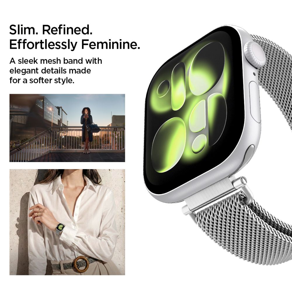 „Spigen WBM4“ dirželis, skirtas „Apple Watch“ (40 / 41 / 42 mm) – sidabrinis