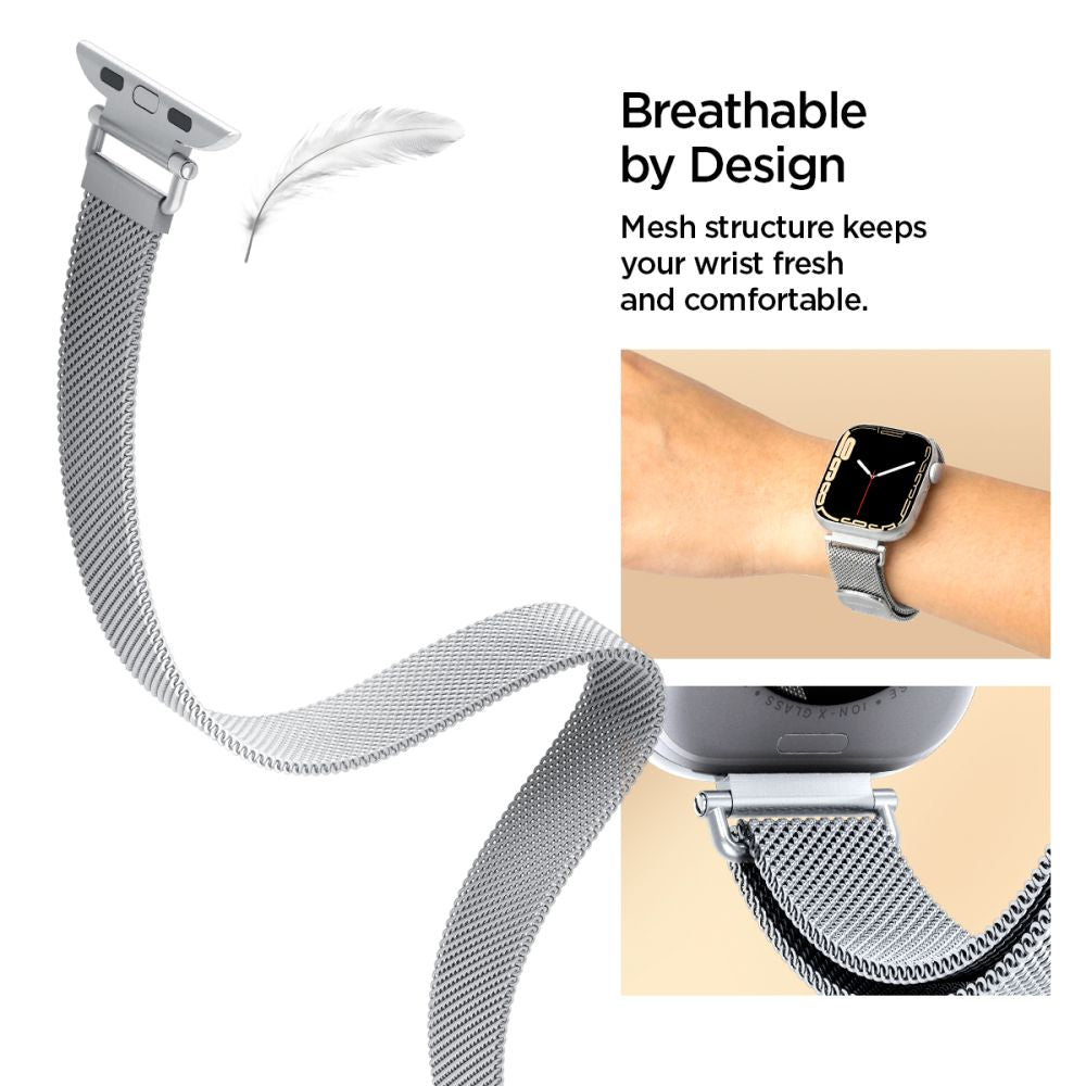 „Spigen WBM4“ dirželis, skirtas „Apple Watch“ (40 / 41 / 42 mm) – sidabrinis