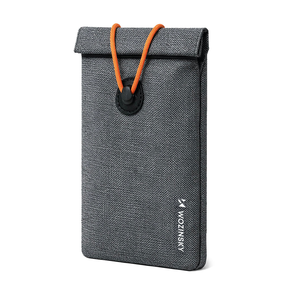 Wozinsky WPB-R12 RFID apsaugos telefoninė dėžutė su atlenkiama nugarėle ir virve 21,5x12 cm - pilka -- Other phone...