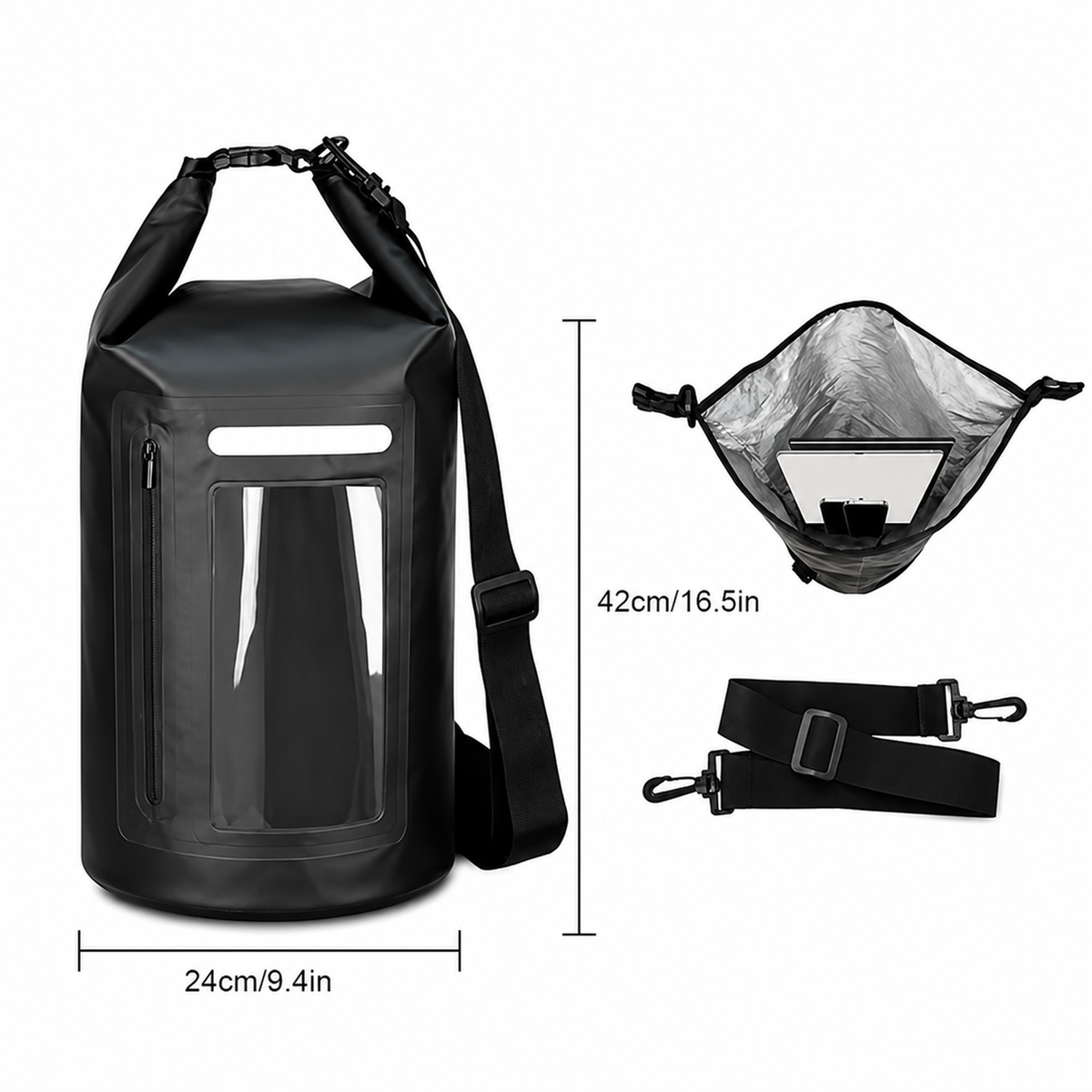 WNA-15L vandeniui atspari krepšys 15 l sup kajukui su RFID blokavimo pertvara - juodas -- Bicycle Bags