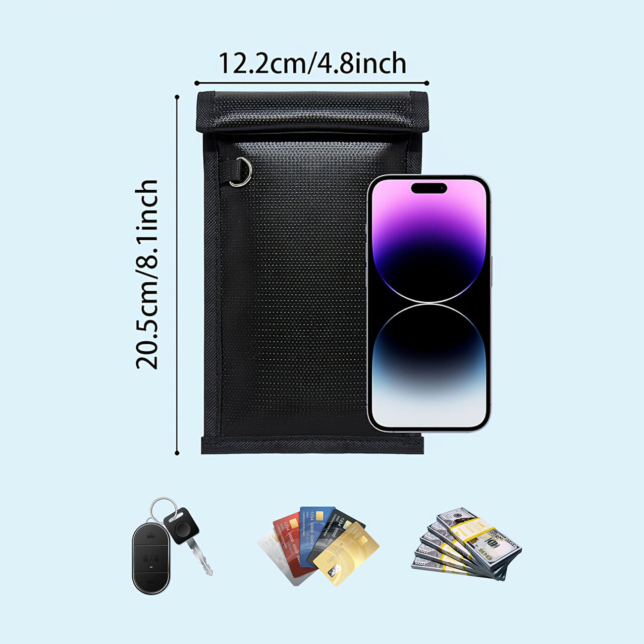 Pelensiui atsparūs RFID telefono dėklas OTN-27 su signalo blokavimo funkcija 27x12.3 cm - juodas -- Other phone accessories