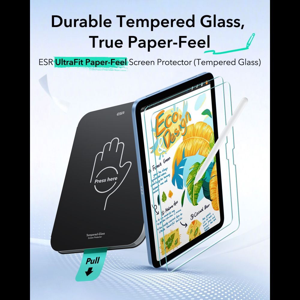 ESR Paper Feel 2-Pack Tempered Glass, skirtas iPad 10.9 colių (2022) / 11" (2025) -- iPad 10.9