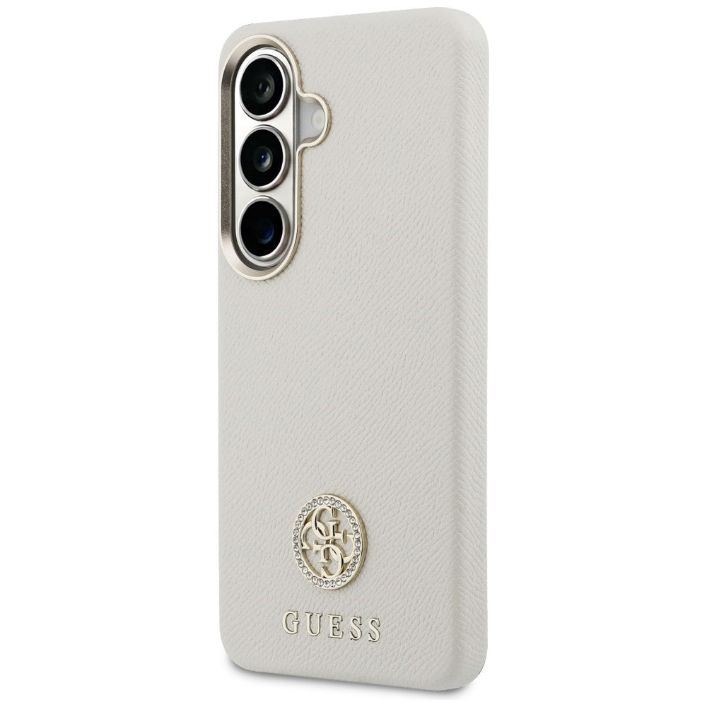 Guess Rhinestone Round Logo MagSafe dėklas skirtas Samsung Galaxy S26+ - smėlio
