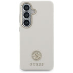 Guess Rhinestone Round Logo MagSafe dėklas skirtas Samsung Galaxy S26+ - smėlio