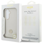 Guess Rhinestone Round Logo MagSafe dėklas skirtas Samsung Galaxy S26+ - smėlio