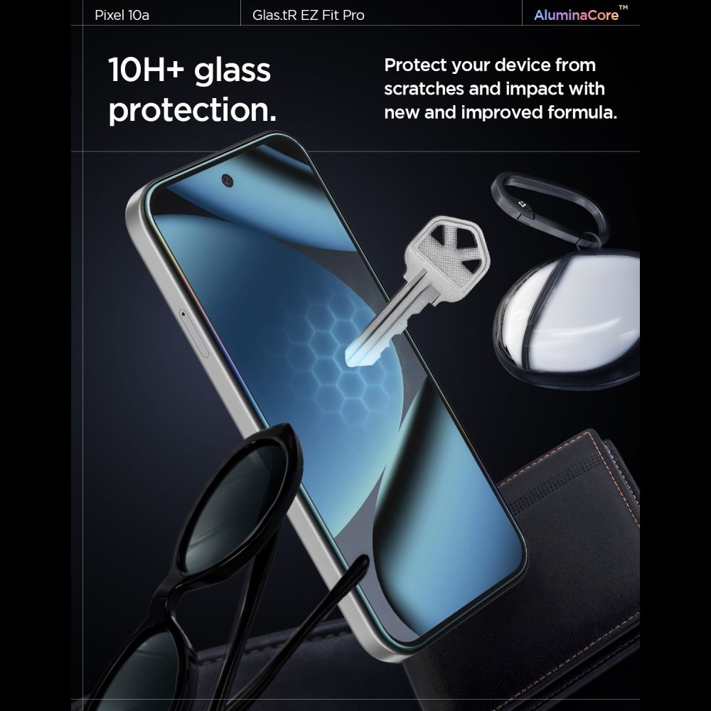 Spigen Glas.tR EZ Fit Pro 2-Pack Tempered Glass Screen apsauga, skirta Google Pixel 10A