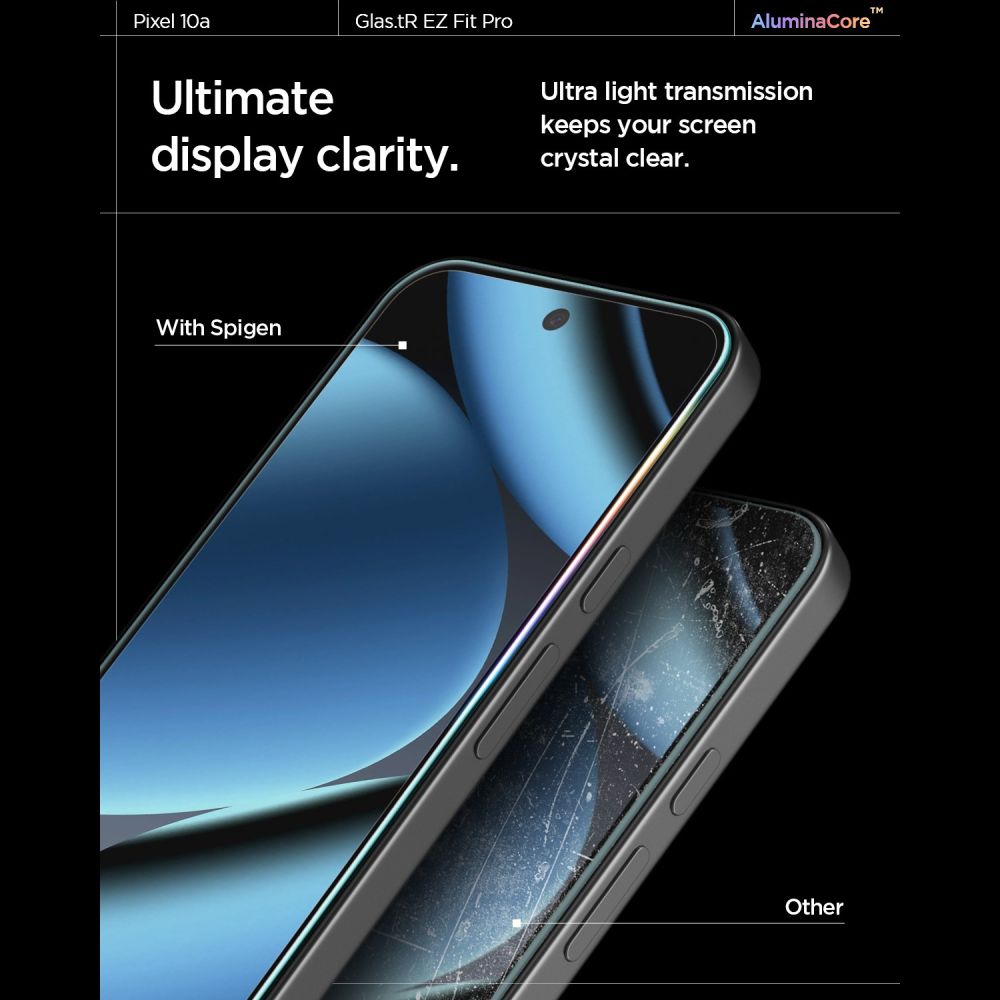 Spigen Glas.tR EZ Fit Pro 2-Pack Tempered Glass Screen apsauga, skirta Google Pixel 10A