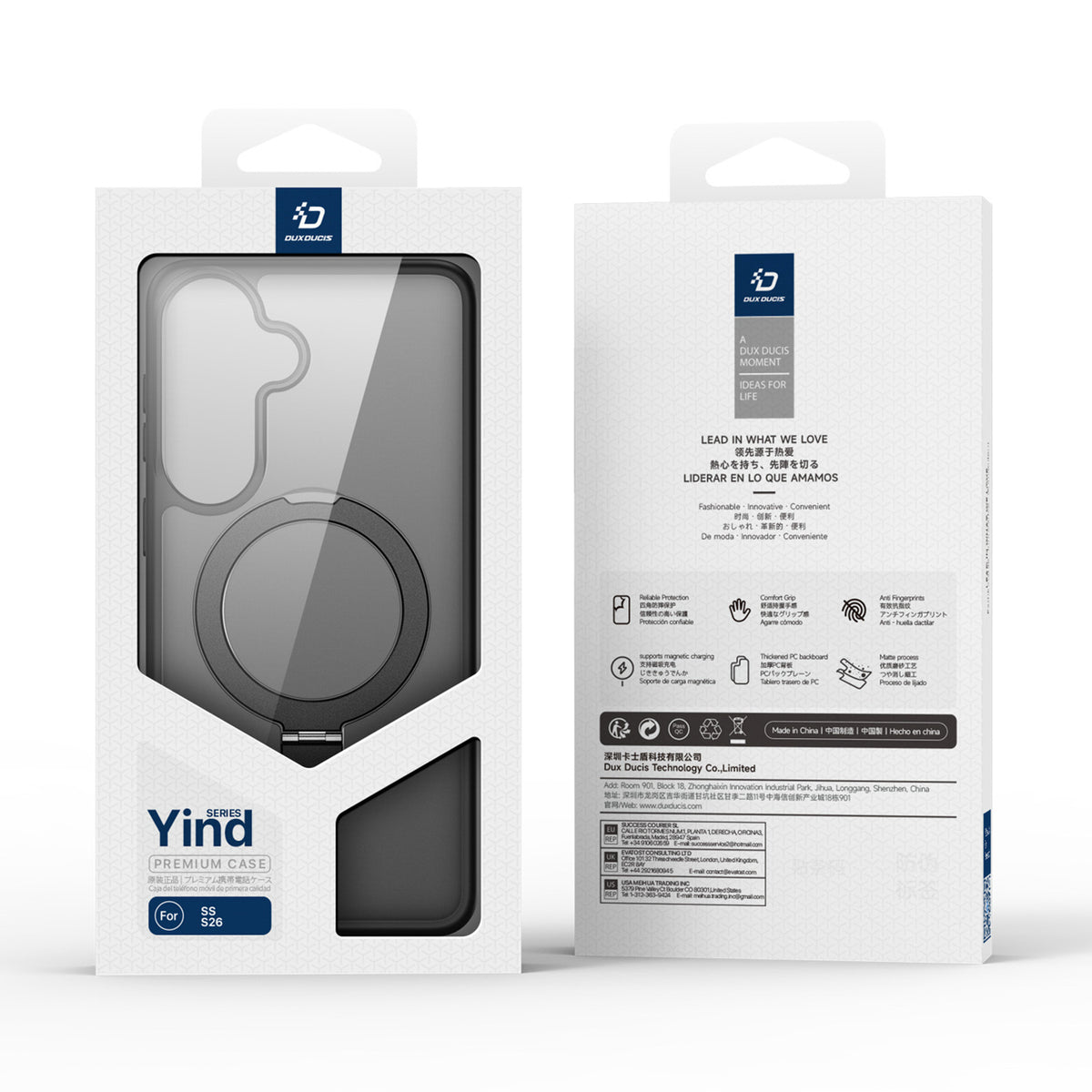 Dux Ducis Yind dėklas, skirtas Samsung Galaxy S26, su stovu, suderinamas su MagSafe - Juodas -- Samsung Galaxy S26
