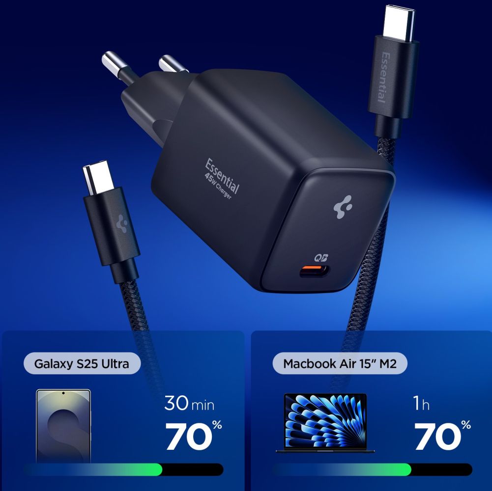 Spigen EE451EU Essential USB-C 45W Wvisas įkroviklis - juodas