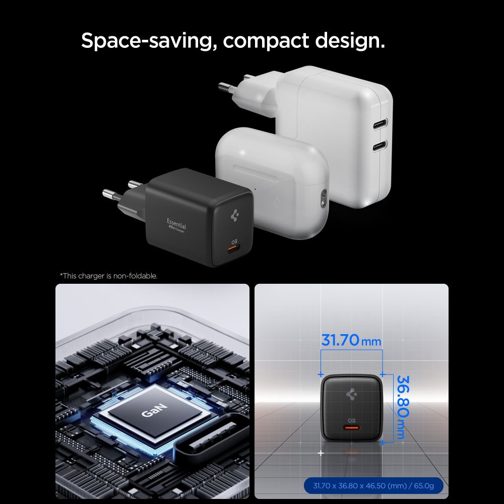 Spigen EE451EU Essential USB-C 45W Wvisas įkroviklis - juodas