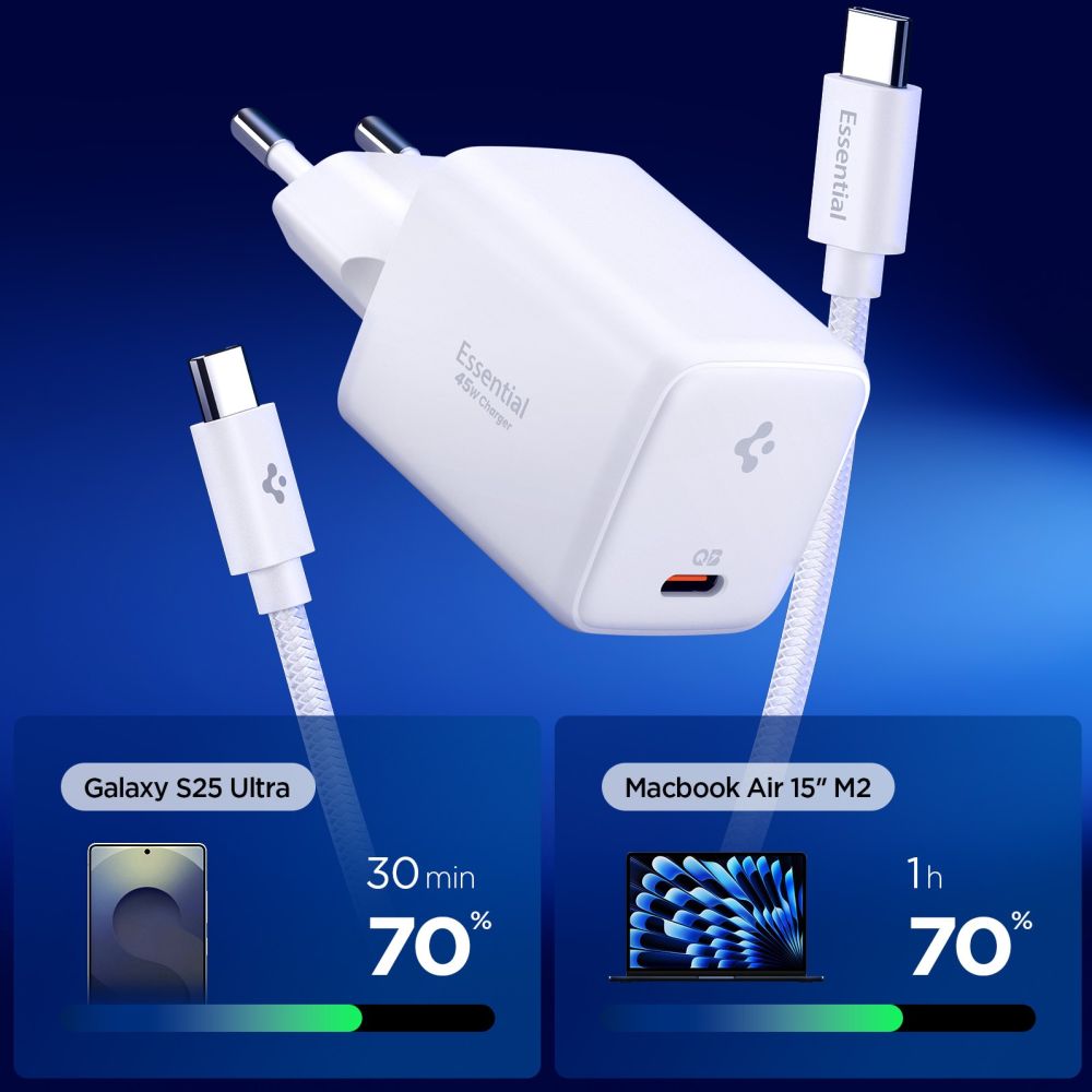 Spigen EE451EU Essential USB-C 45W Wvisi įkroviklis - White