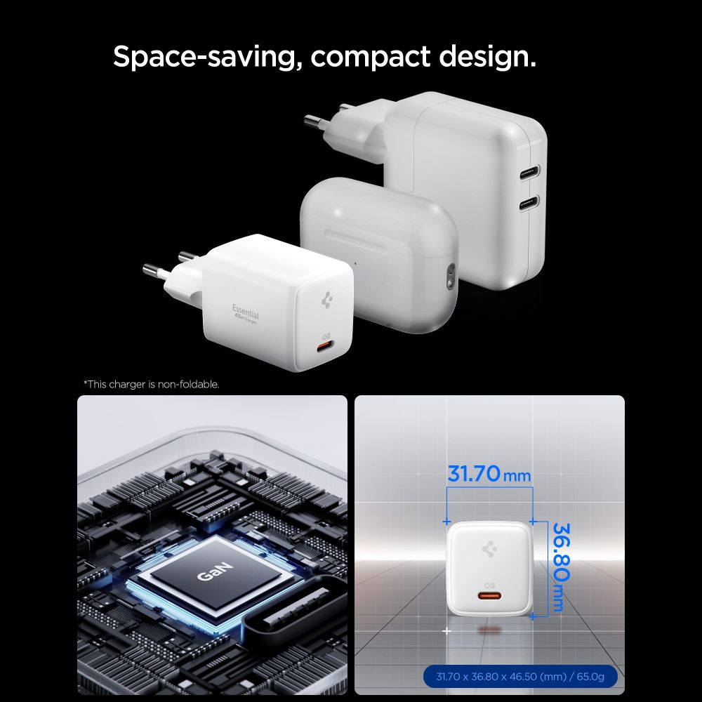 Spigen EE451EU Essential USB-C 45W Wvisi įkroviklis - White