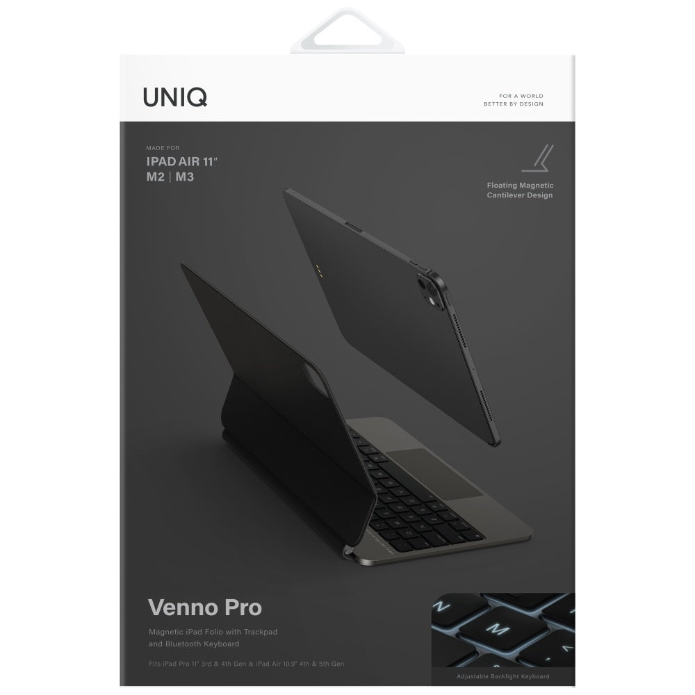 Uniq Venno Pro Magnetic Smart Case su klaviatūra, skirta iPad 11" A16 (2025) / iPad 10.9" (2022) – juoda