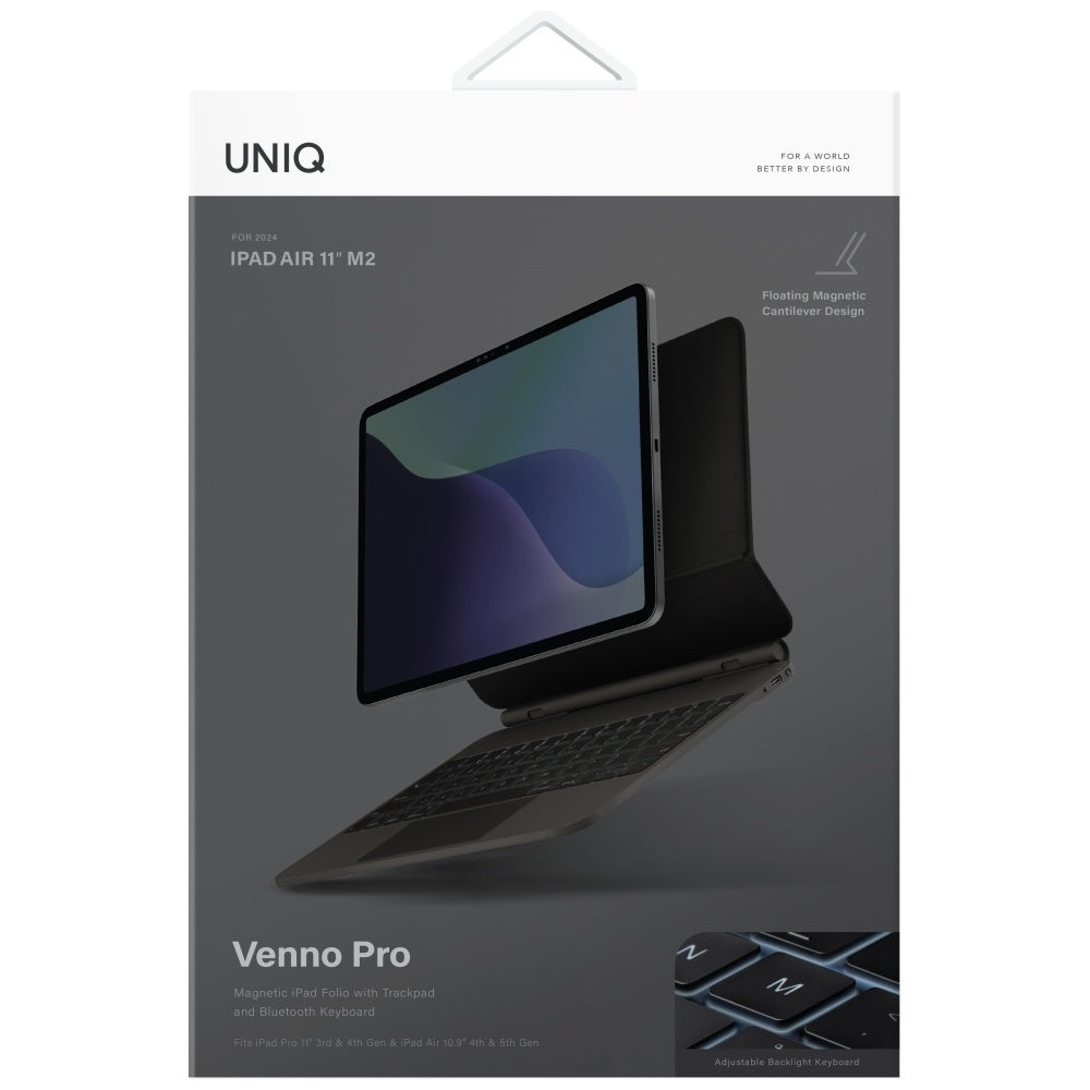 Uniq Venno Pro Magnetic Smart Case su klaviatūra, skirta iPad Air 10.9" (2020/2022) / Pro 11" (2021/2022) / Air 11" (2024/2025/2026) – juoda
