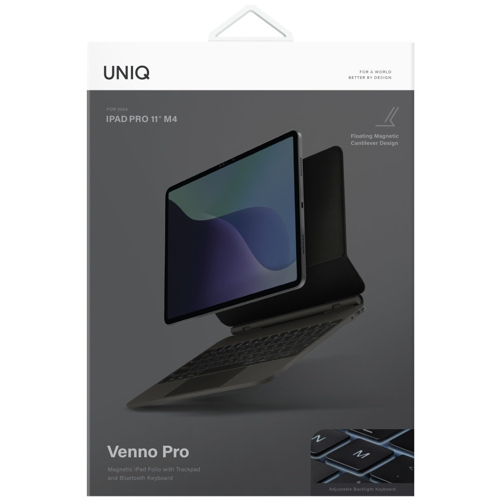 Uniq Venno Pro Magnetic Smart Case su klaviatūra, skirta iPad Pro 11" (2024/2025) – juoda