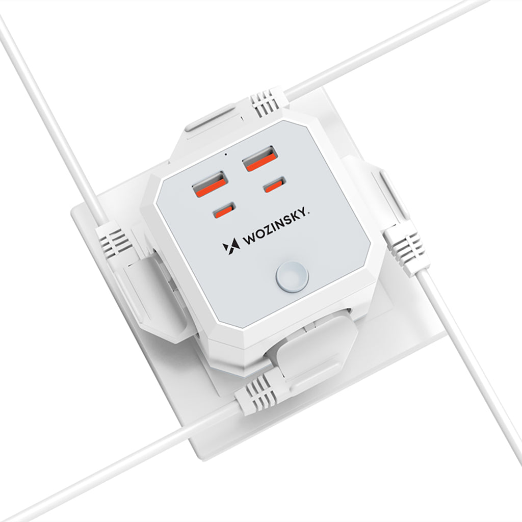 Wozinsky WKZ-4B Power Cube 4x AC 2x USB-A 2x USB-C PD 20 W 4000 W - Balta -- Cell phone cables