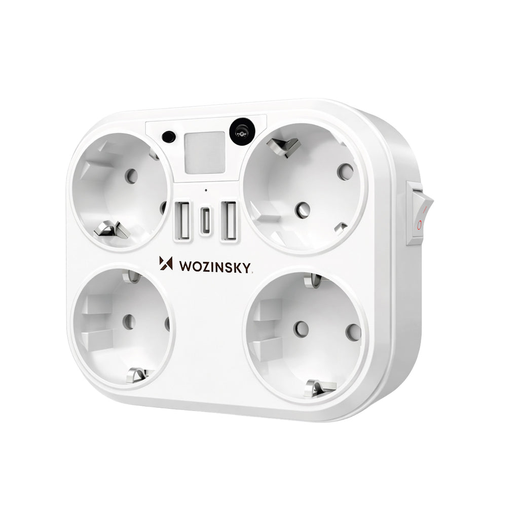 Wozinsky WRS-2B 4x AC 2x USB-A 1x USB-C 4000 W Lizdų šaklys su žibintu - balta -- Cell phone cables