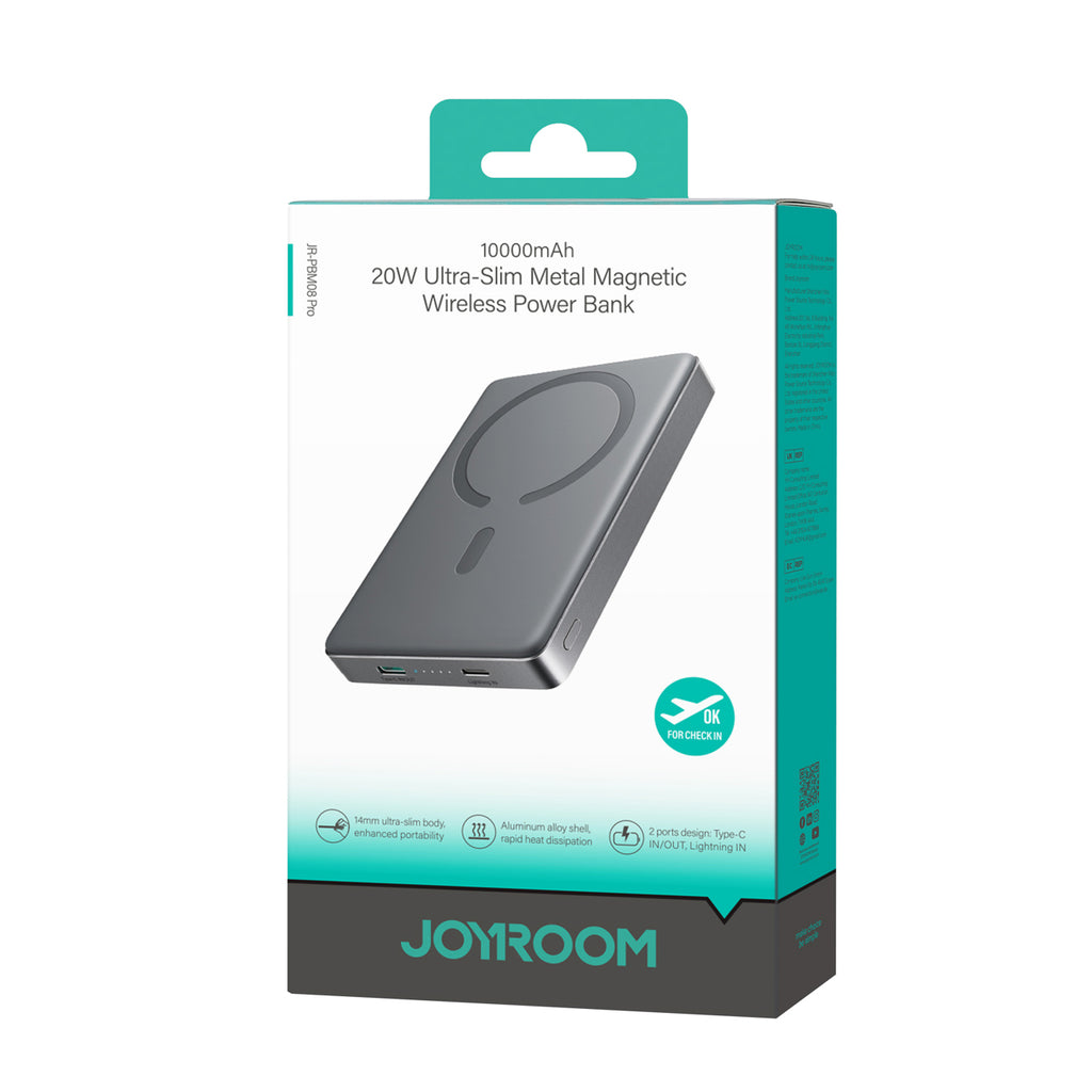 Joyroom JR-PBM08 Pro Powerbank 22.5W 10000mAh su Belaidžiu Krauimu 2x USB-C - Pilka -- Powerbanks