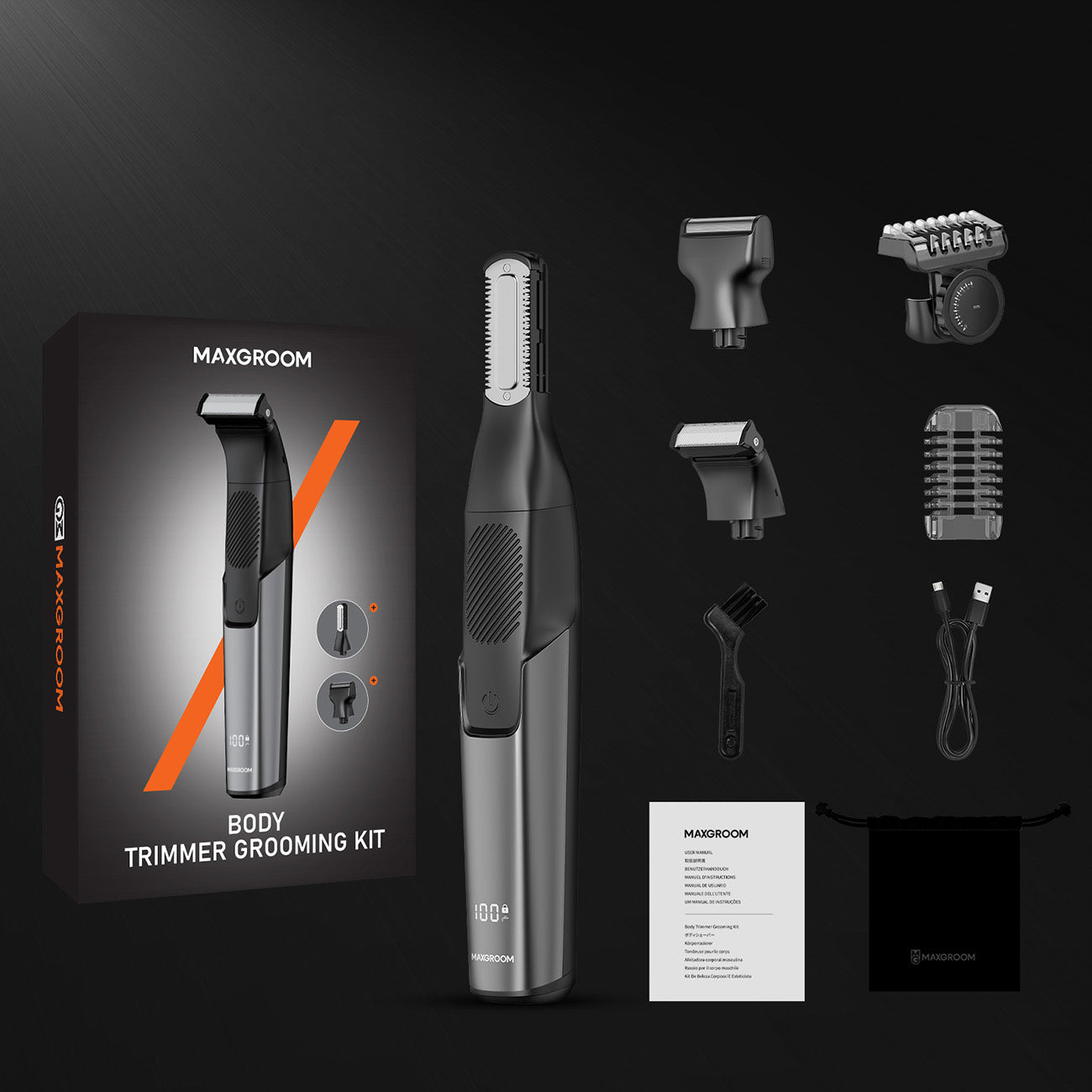 MAXGROOM JK-319 daugiafunkcis trimmeris su keičiamais antgaliais - juodas -- Hair Clippers & Trimmers