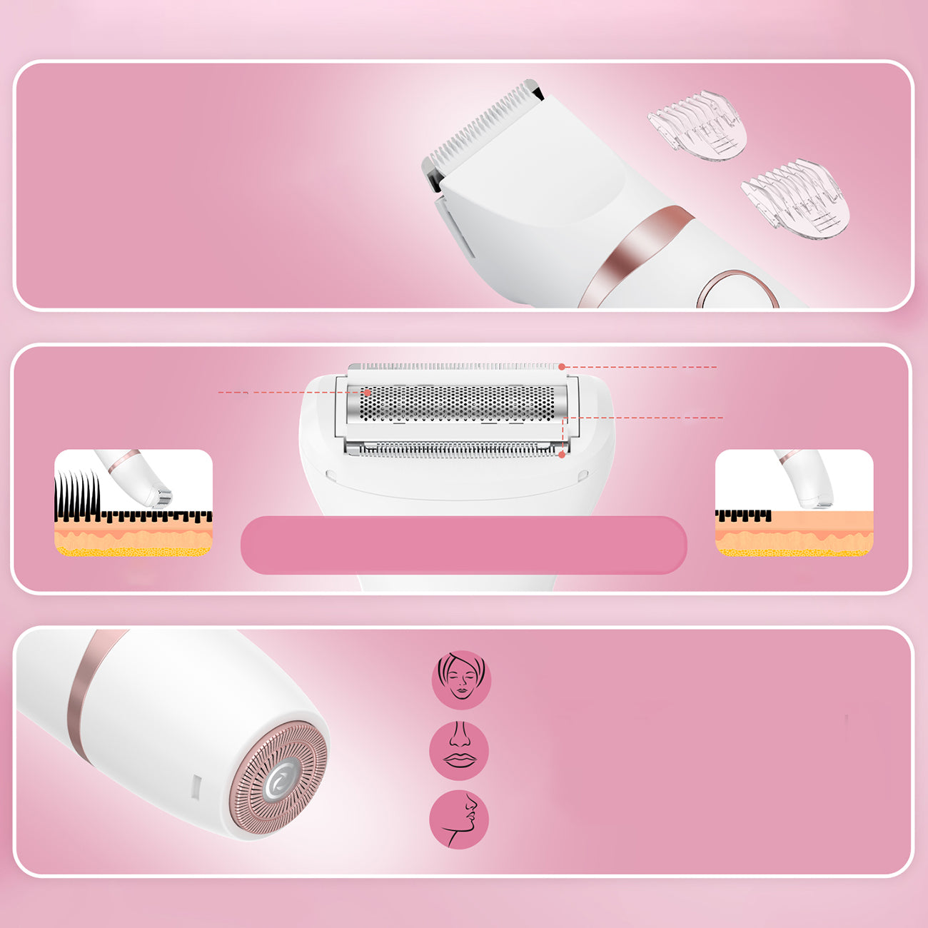 MAXGROOM JK-105 3-in-1 moterų kūno ir veido trimmeris - balta -- Hair Clippers & Trimmers