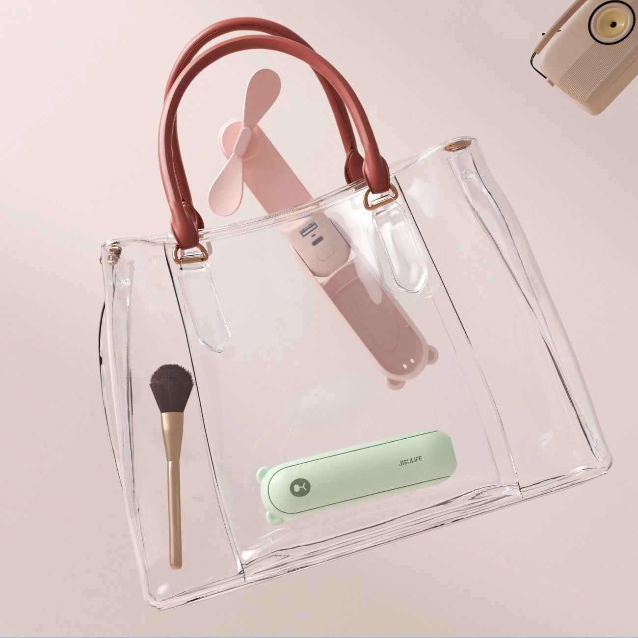 Jisulife Handheld Fan Life8 Plus nešiojamasis USB ventiliatorius su maitinimo banka ir žibintuvėliu - žalia -- Uncategorized