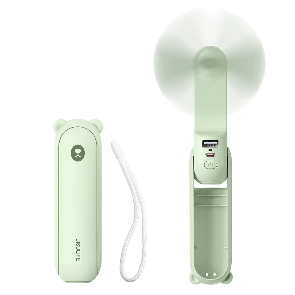 Jisulife Handheld Fan Life8 Plus nešiojamasis USB ventiliatorius su maitinimo banka ir žibintuvėliu - žalia -- Uncategorized