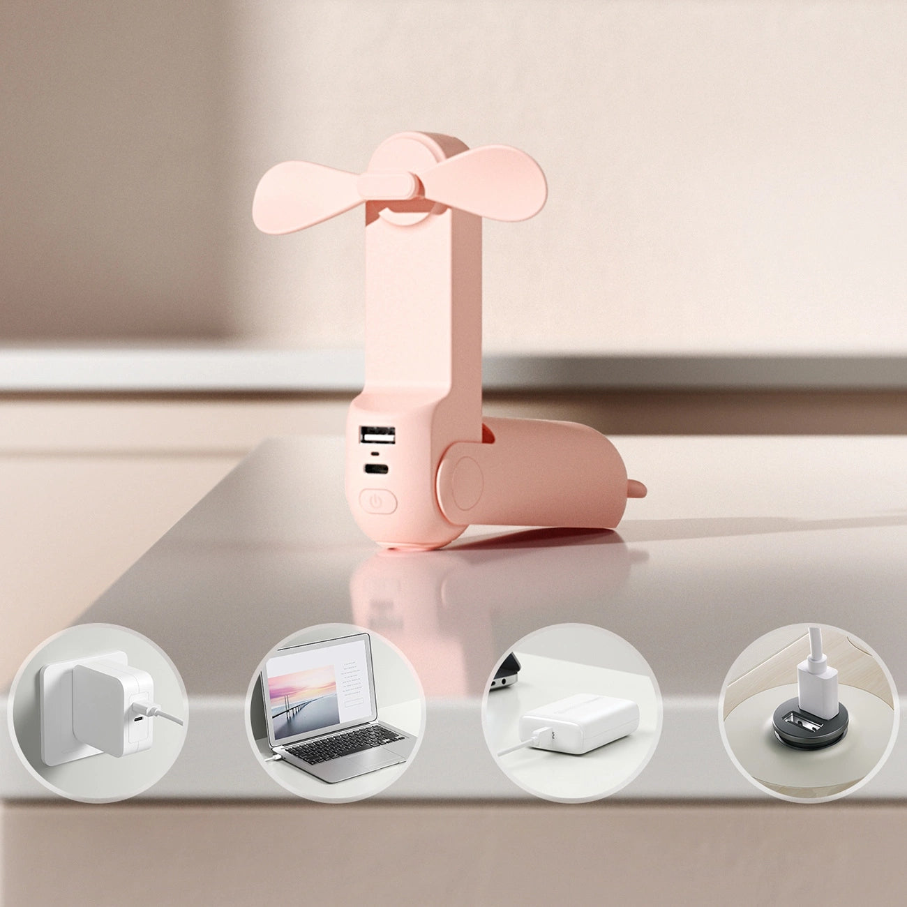 Jisulife Handheld Fan Life8 Plus nešiojamasis USB ventiliatorius su maitinimo banka ir žibintuvėliu - rožinė -- Uncategorized