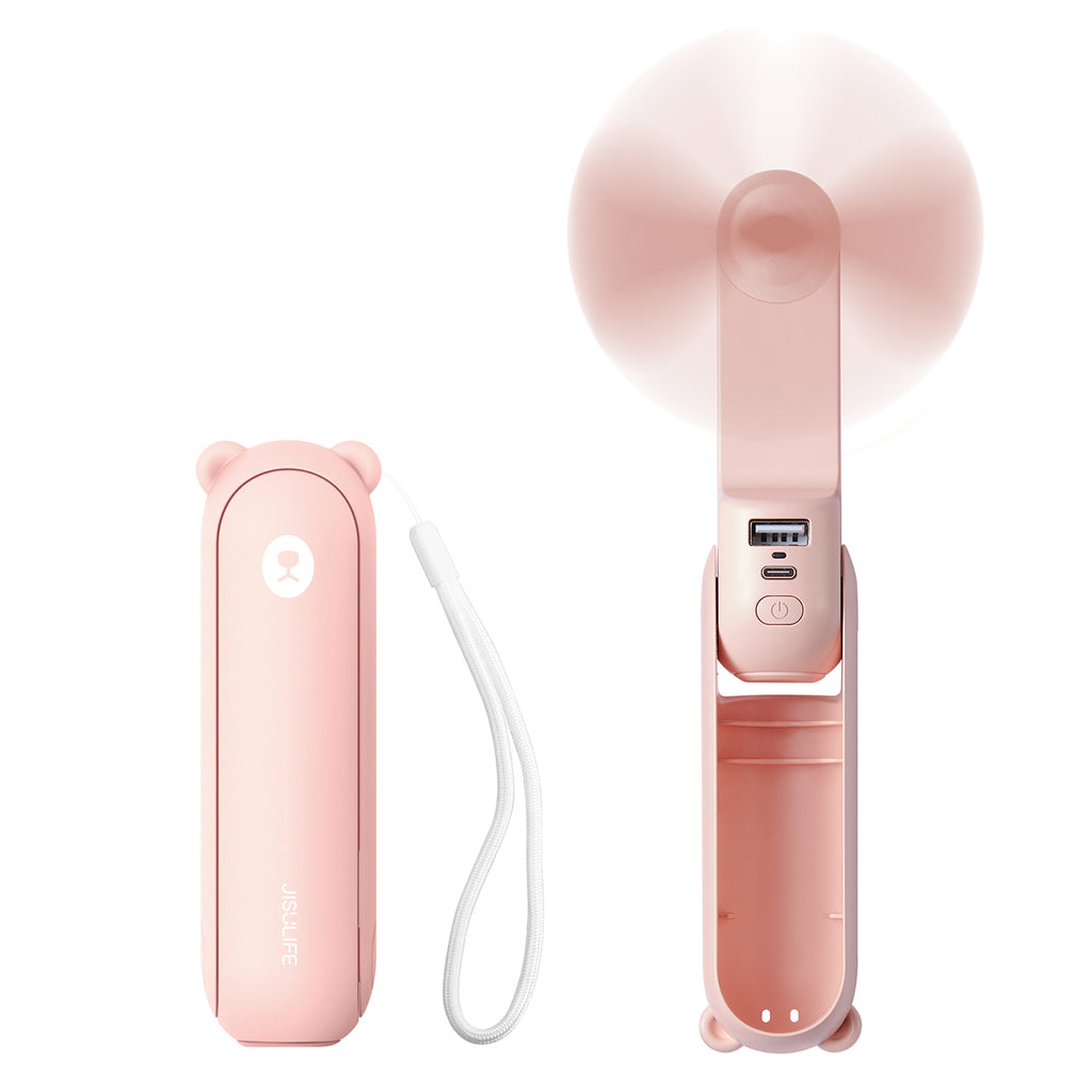 Jisulife Handheld Fan Life8 Nešiojamas USB ventiliatorius su energijos banko funkcija 2000mAh ir žibintu - rožinė --...