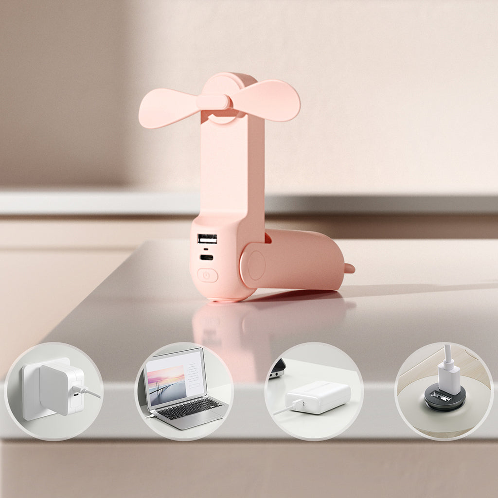 Jisulife Handheld Fan Life8 Nešiojamas USB ventiliatorius su energijos banko funkcija 2000mAh ir žibintu - rožinė --...