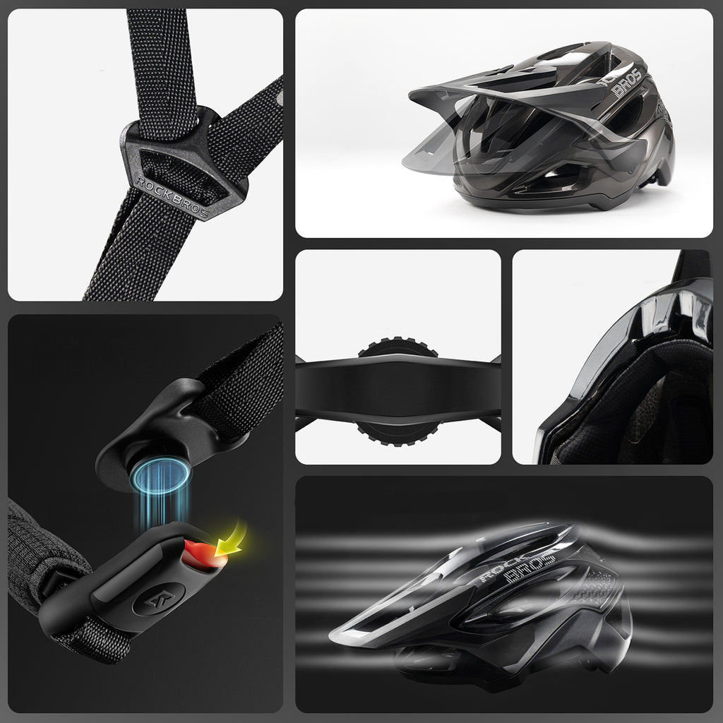 Rockbros LK-99 Kalnų dviračio šalmas su reguliuojama saugale ir magnetiniu užsegimu 58-62 cm - titaninis -- Bicycle Helmets