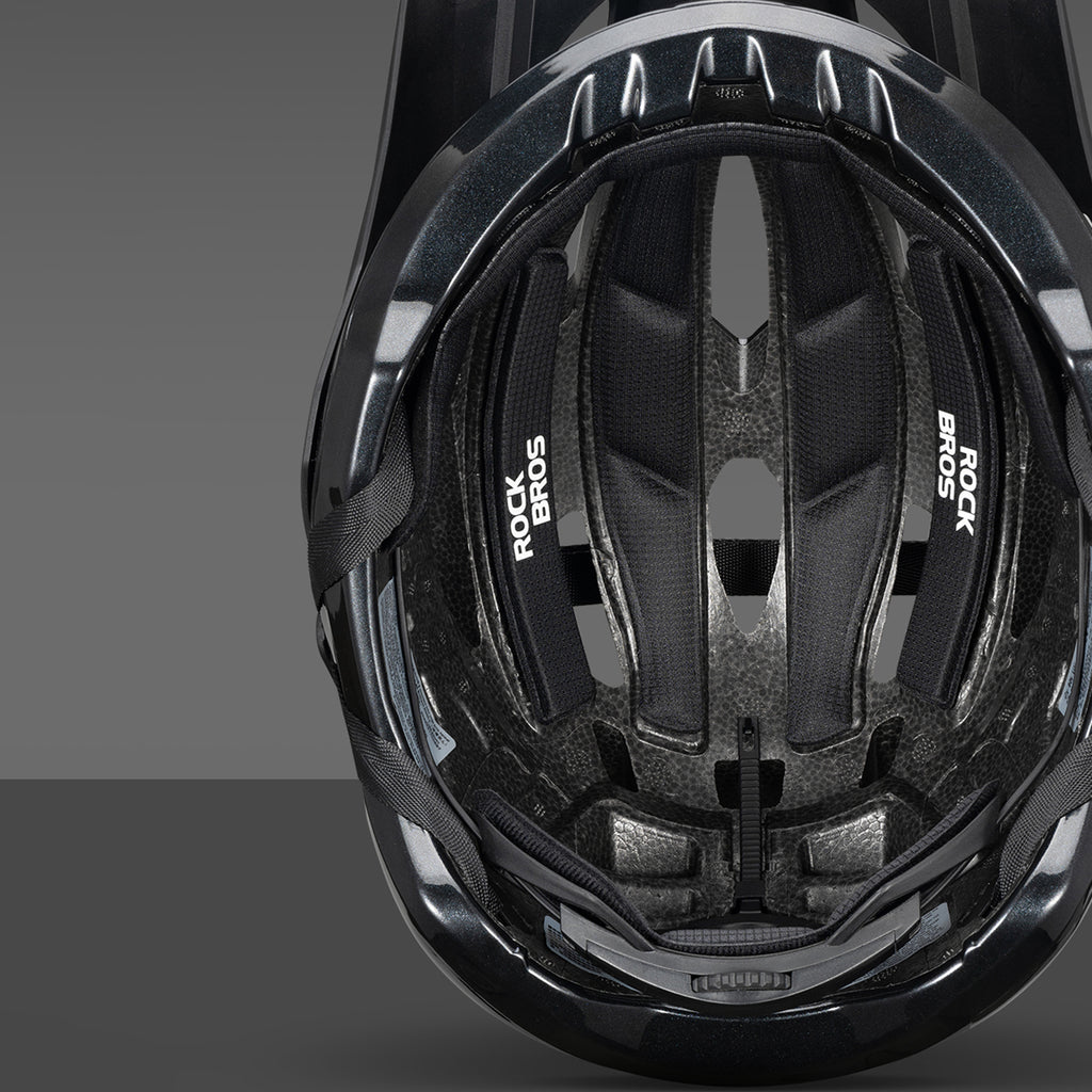 Rockbros LK-99 Kalnų dviračio šalmas su reguliuojama saugale ir magnetiniu užsegimu 58-62 cm - titaninis -- Bicycle Helmets