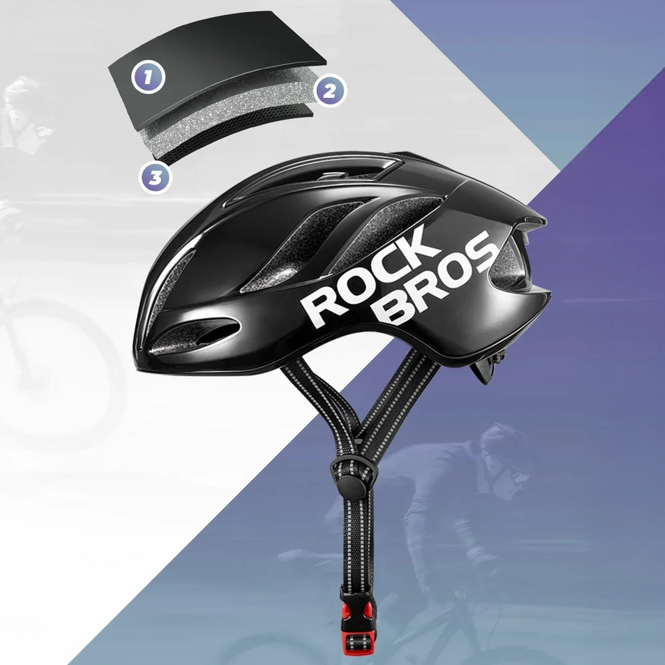 Rockbros TS-42 lengvas dviračio šalmas 58-62 cm - juodas -- Bicycle Helmets
