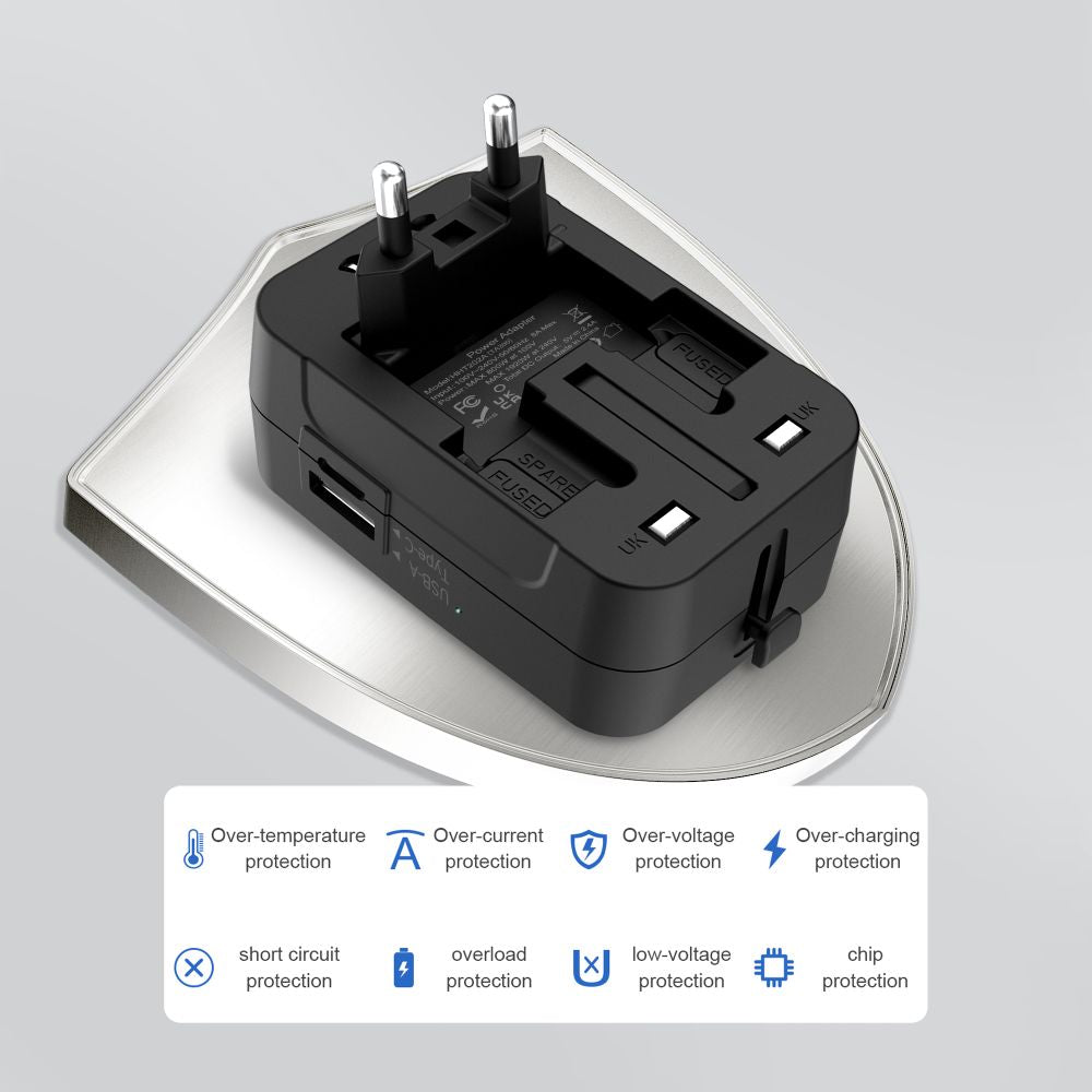 Tech-Protect TA300 kelioninis adapteris EU / UK / AU - juodas -- USB Adapters